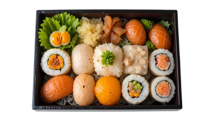 Premium Japanese sushi bento box on white and transparant background