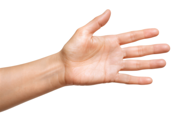 Outstretched hand, showcasing a male's palm against a black background.
