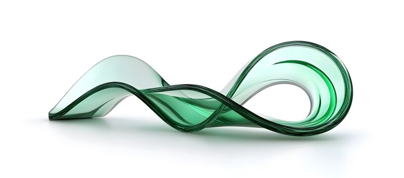 3D render, abstract glass curved lines with green and blue colors, isolated on a white background
