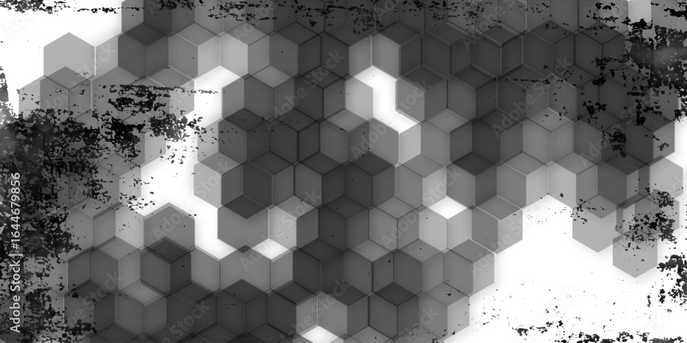 Poster a full-frame black and white design set against a diagonal hexagon-pattern background ideal for mult