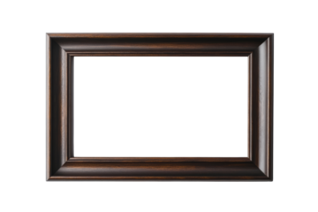 Elegant dark wooden picture frame with rich wood grain texture, rectangular shape, classic beveled edges, perfect for artwork or photography display.