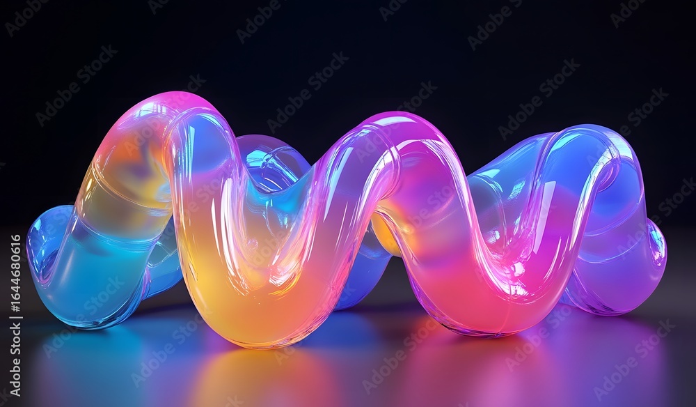 Poster 3d render, abstract background with colorful glossy wavy tubes of light and color forming an elegant