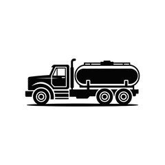 Fototapeta premium Black silhouette of a tanker truck isolated on white background