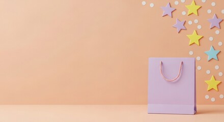 Charming lilac gift bag with festive stars and confetti for celebration