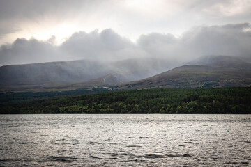lake and mountains, loch morlich, cairngorms, loch, lake, scotland, beach, highlands, scotland, uk, heather
