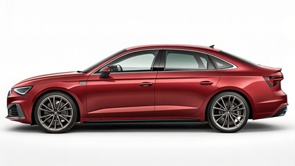 Naklejka premium Red sedan car isolated on white background showcasing its design and performance features