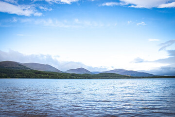 lake and mountains, loch morlich, cairngorms, loch, lake, scotland, beach, highlands, scotland, uk