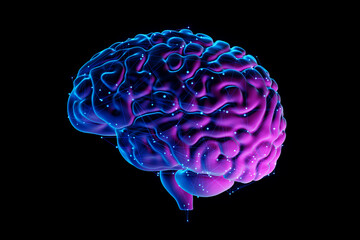 Human Brain isolated on black background - Futuristic Concept of Intelligence, science and mind