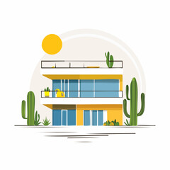 Obraz premium Contemporary Desert Villa with Geometric Lines and Cactus Garden