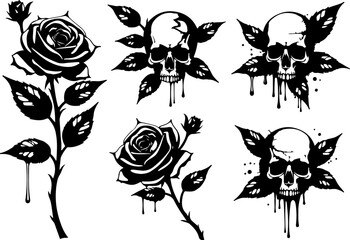 Skull and Rose Tattoo Vector Design vector bundle