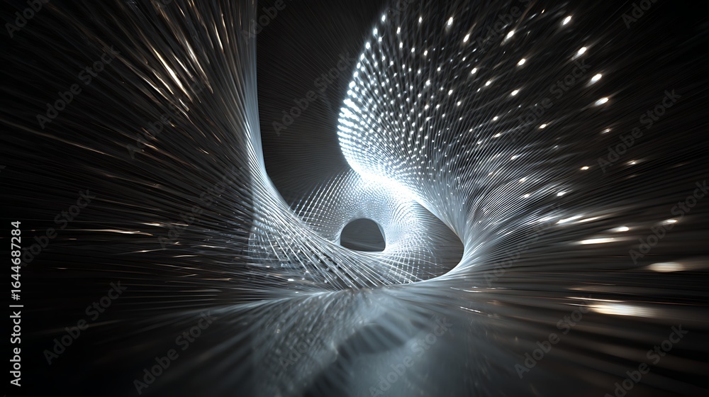 Poster abstract silver tunnel with a swirling pattern, creating a futuristic and bright background for mode