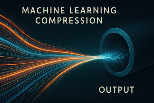 Machine Learning Data Compression Output Visualization with Glowing Data Streams
