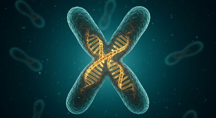 Detailed microscopic view of a human chromosome with visible dna helix structure in a science laboratory setting