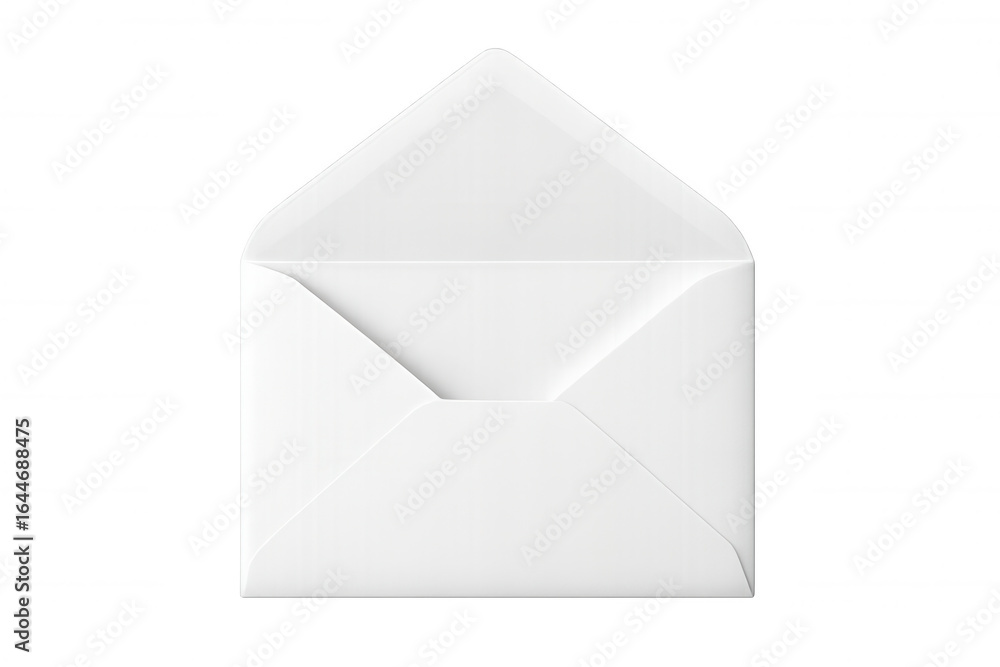 Poster open white envelope isolated on transparent background, ready for sending mail or receiving message