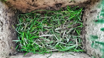 Obraz premium Chopped grass filling a recessed area.