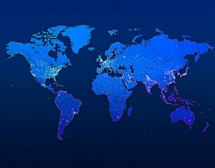 Fototapeta premium A stylized world map in shades of blue, depicting varying data densities across continents