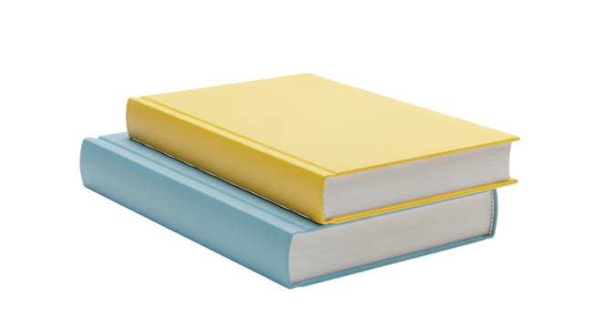 Yellow and blue books stacked isolated on a transparent background