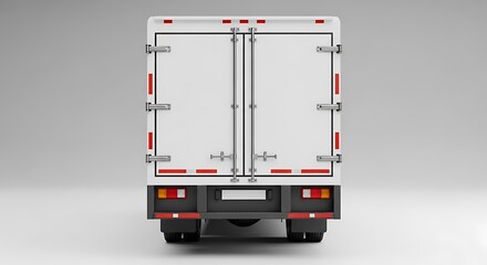 White truck rear doors with red reflective stripes