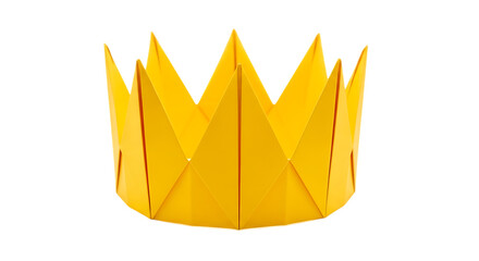 Yellow origami crown isolated on a transparent background