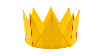 Yellow origami crown isolated on a transparent background