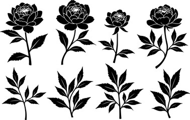 Elegant Peony Silhouettes: Floral Blossom Vector Set" vector bundle