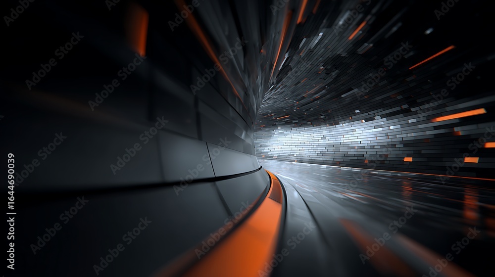 Poster futuristic tunnel background with abstract motion and light, creating a dark and technological space