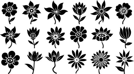 Black Floral  botanical illustration, nature pattern, flower silhouette, Vector Design vector Bundle
