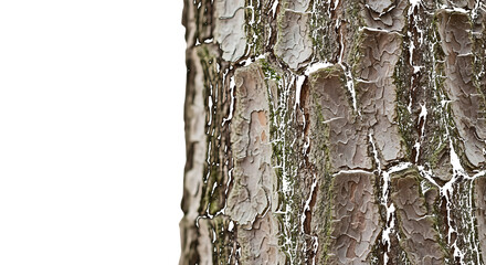 Fototapeta premium Rough bark texture with moss isolated on a transparent background