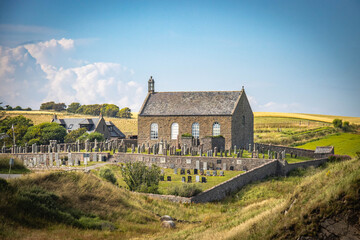church near collieston, forvie natrional nature reserve, dunes, scotland, uk, europe