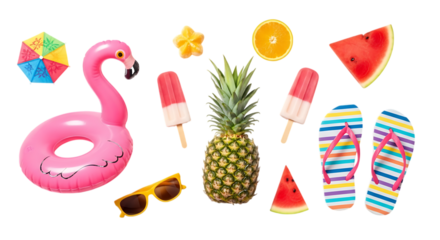 Summer Beach Vacation Essentials isolated on a transparent background