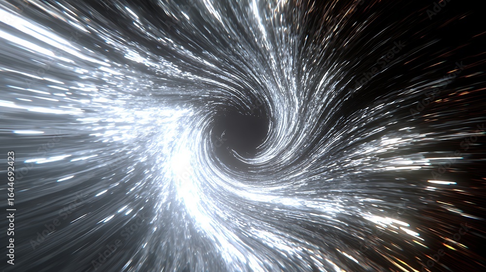Poster an abstract 3d render showcasing a mesmerizing vortex of light and energy, creating a dynamic and fu