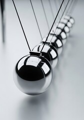 Newton s cradle pendulum balls reflecting light in a row on a white surface