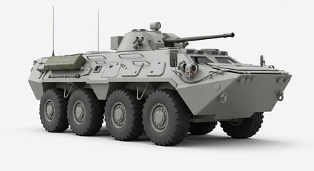 Armored personnel carrier isolated on white background, a military transport vehicle