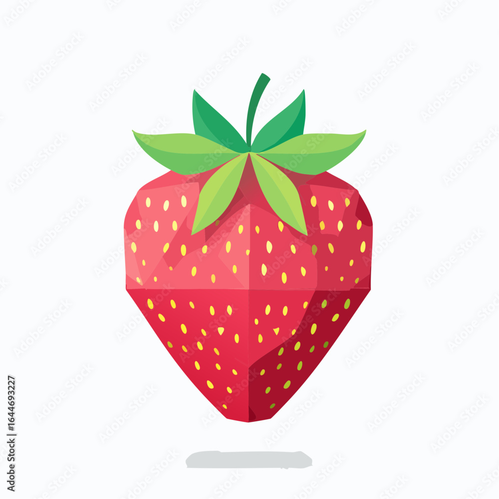 Poster an angular take on a strawberry, crafted with crisp geometric design in vibrant colors.