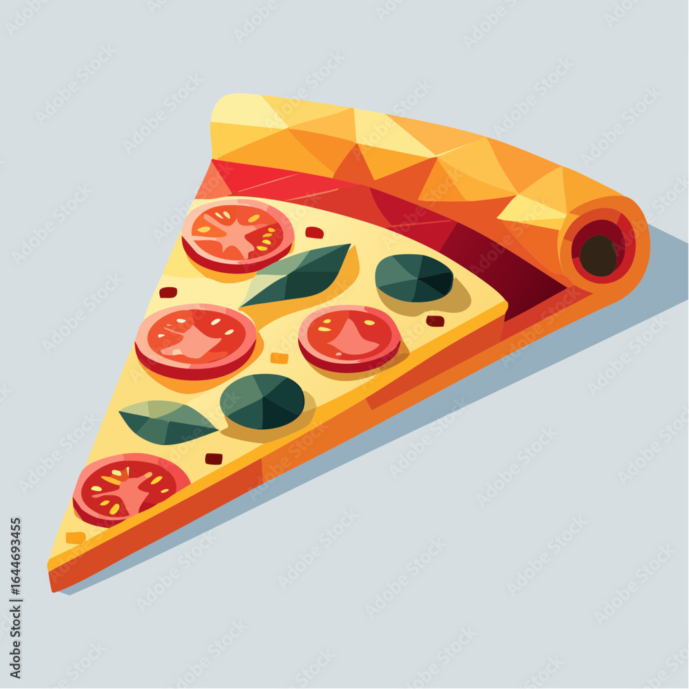 Aufkleber a tasty pizza slice illustrated with sharp angular polygons in a bold flat-color style.
