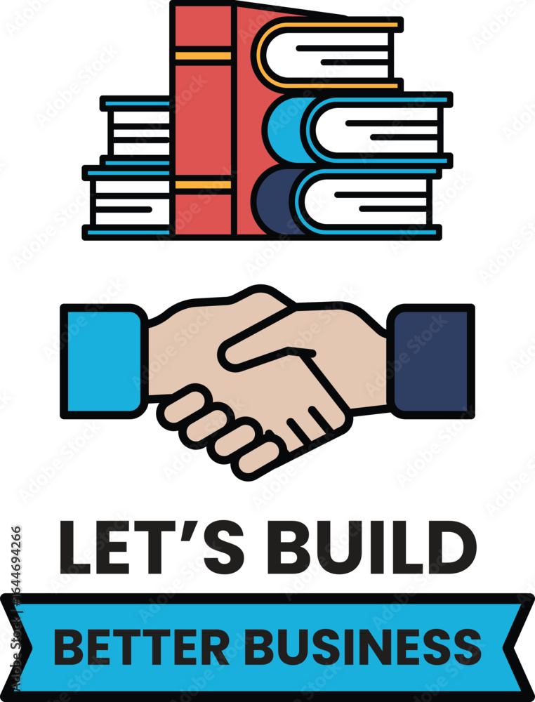 Poster a book stack with a handshake in the middle