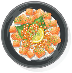 Vector Illustration of Salmon Sashimi Bowl