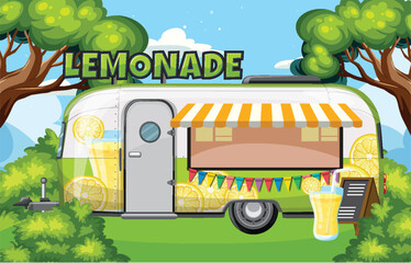 Retro Lemonade Stand Trailer in Sunny Park Setting