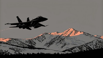 Fighter jet soaring over majestic mountain landscape