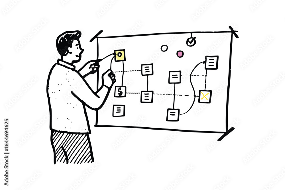 Aufkleber team collaborating on a project with a matrix and charts