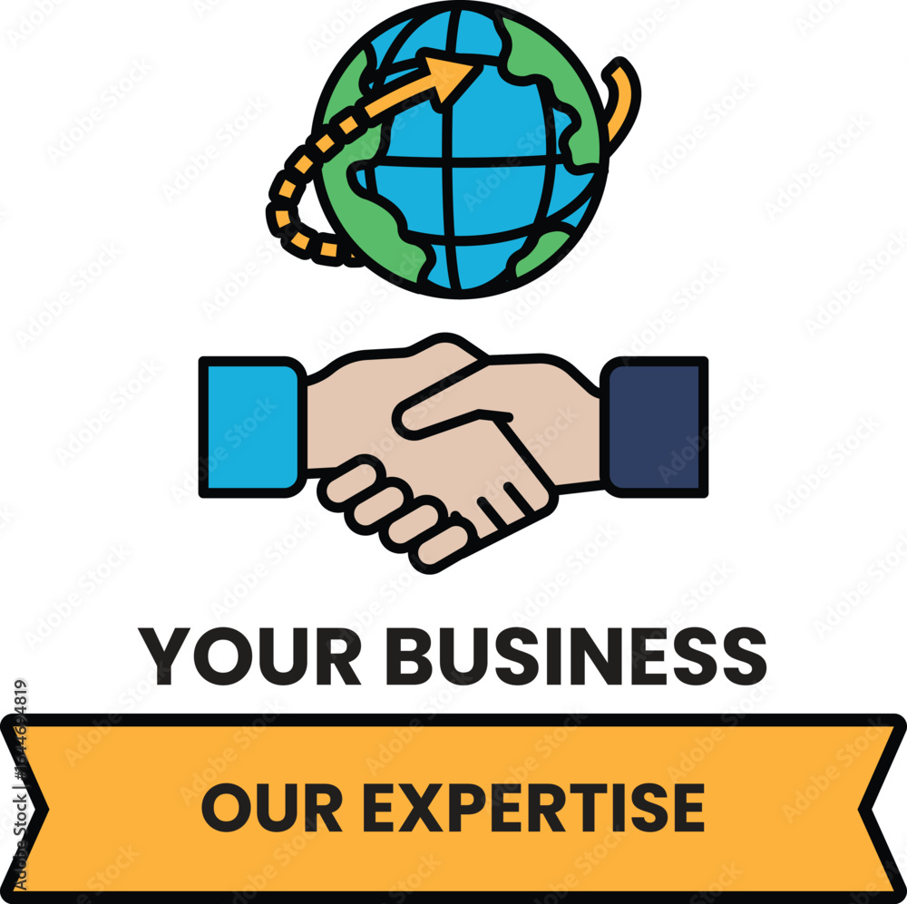 Poster a handshake between two people with a globe in the background
