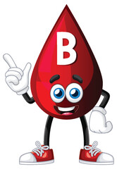 Cartoon Blood Drop Character with B Blood Type