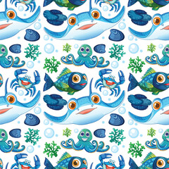 Colorful Marine Life Seamless Pattern