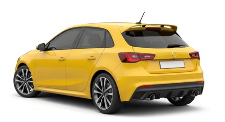 Fototapeta premium Rear view of a yellow hatchback car isolated on white background