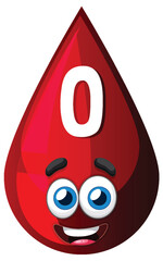 Cartoon Blood Drop Character With Type O Label