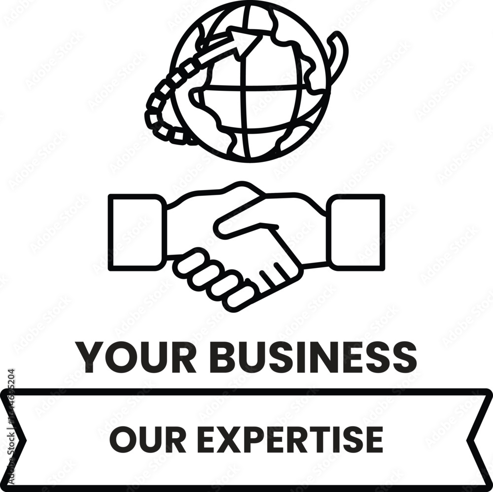 Poster a handshake between two people with a globe in the background