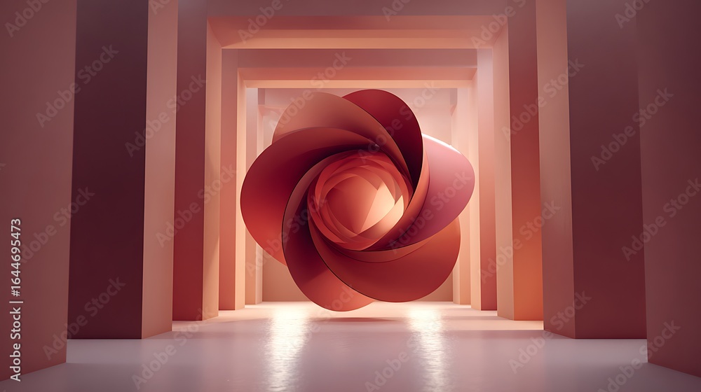 Poster abstract geometric rose shape in a tunnel, creating a modern and elegant design with a sense of dept