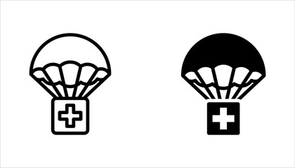 Parachute with first aid kit line icon set. linear style sign. Medical box delivery, vector illustration on white background
