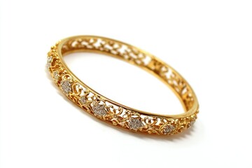 Gold bangle with intricate filigree and small diamonds