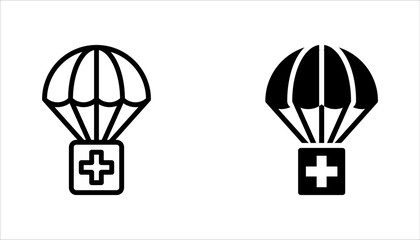 Parachute with first aid kit line icon set. linear style sign. Medical box delivery, vector illustration on white background